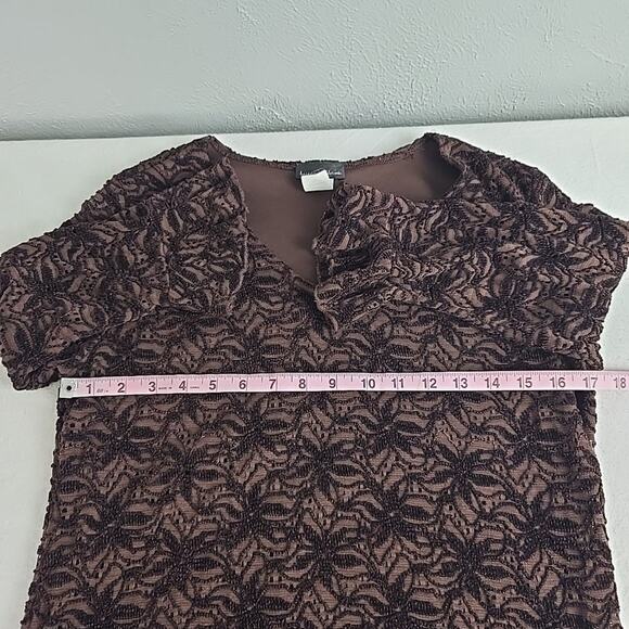 Brittany Black Floral Embroidered Brown‎ Top Flutter Sleeve Large Fairy Grunge - Picture 3 of 8